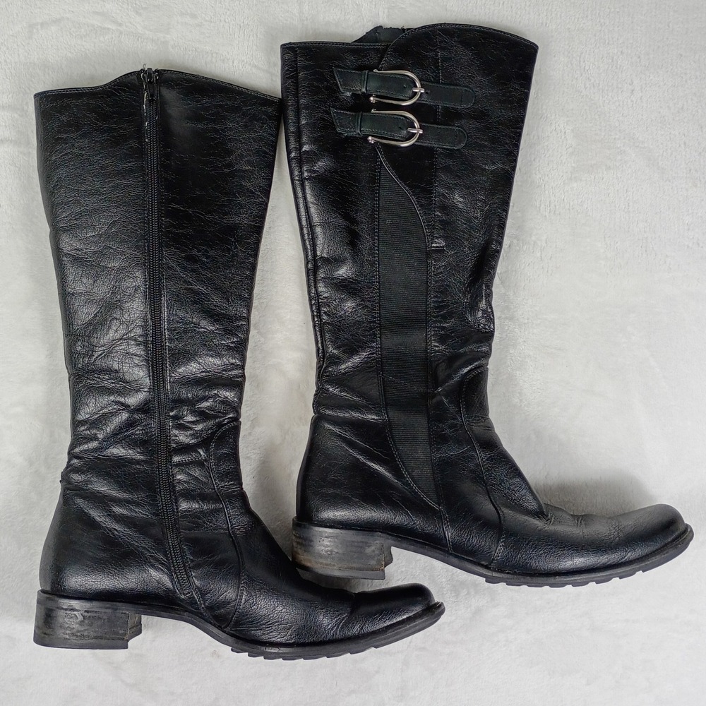 Paul Green Black Leather Tallā Knee High Buckle Boots Made in Austria 7.5